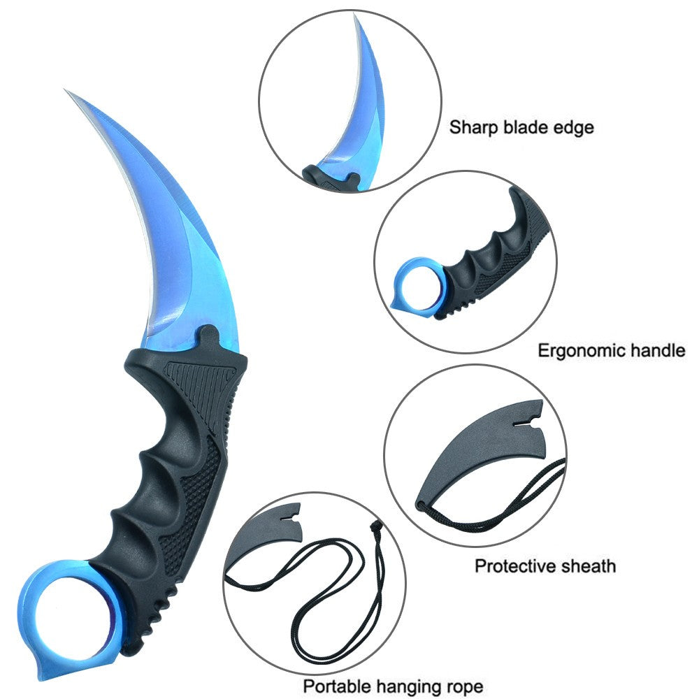 CSGO Karambit Counter Strike Tactical Claw Neck Knife w/ Sheath - Blue Knife-Fixed - Tophatter Daily Deals