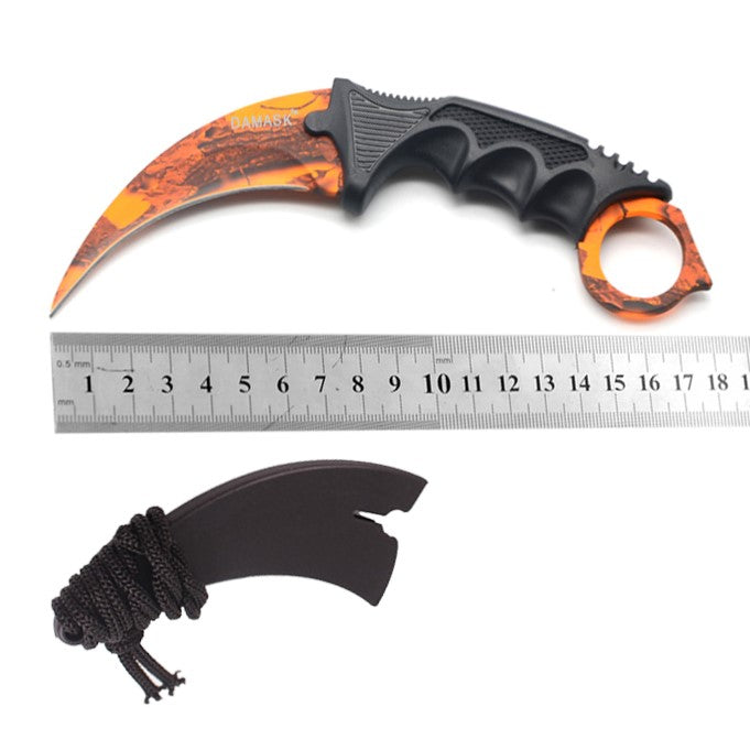 CSGO Karambit Counter Strike Tactical Claw Neck Knife - Orange Camo Knife-Fixed - Tophatter Daily Deals