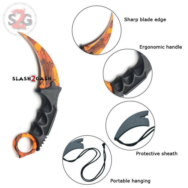 CSGO Karambit Counter Strike Tactical Claw Neck Knife - Orange Camo Knife-Fixed - Tophatter Daily Deals