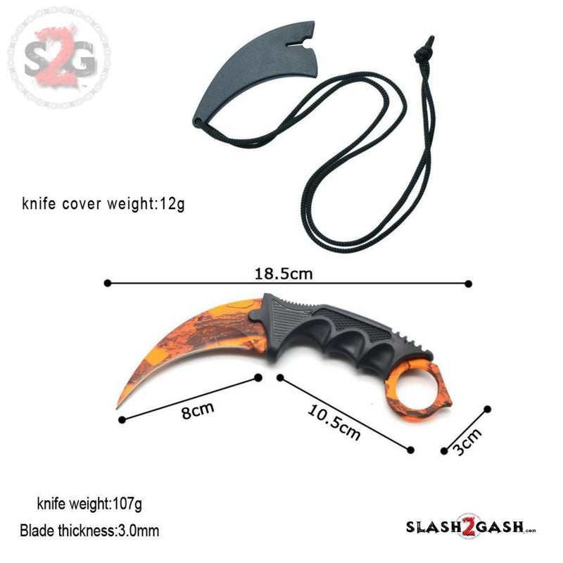 CSGO Karambit Counter Strike Tactical Claw Neck Knife - Orange Camo Knife-Fixed - Tophatter Daily Deals