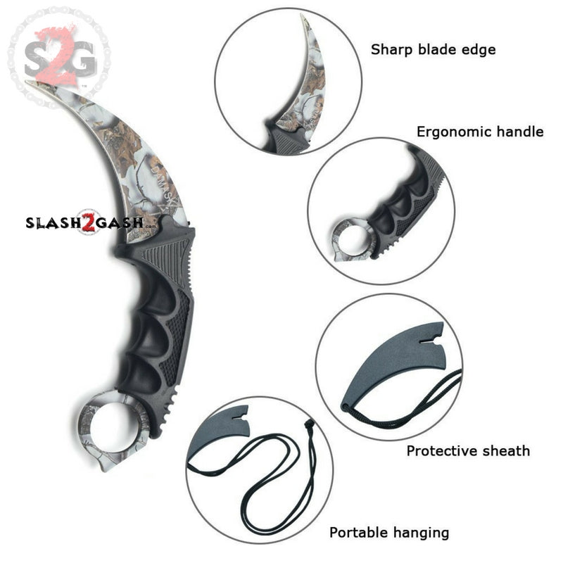 CSGO Karambit Counter Strike Tactical Claw Neck Knife w/ Sheath - 11 colors Snow Camo Knife-Fixed - Tophatter Daily Deals