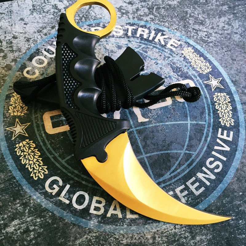 CSGO Karambit Counter Strike Tactical Claw Neck Knife w/ Sheath - Gold Gold Knife-Fixed - Tophatter Daily Deals