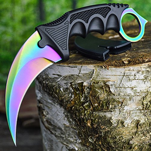 CSGO Karambit Counter Strike Tactical Claw Neck Knife - Titanium Rainbow Knife-Fixed - Tophatter Daily Deals