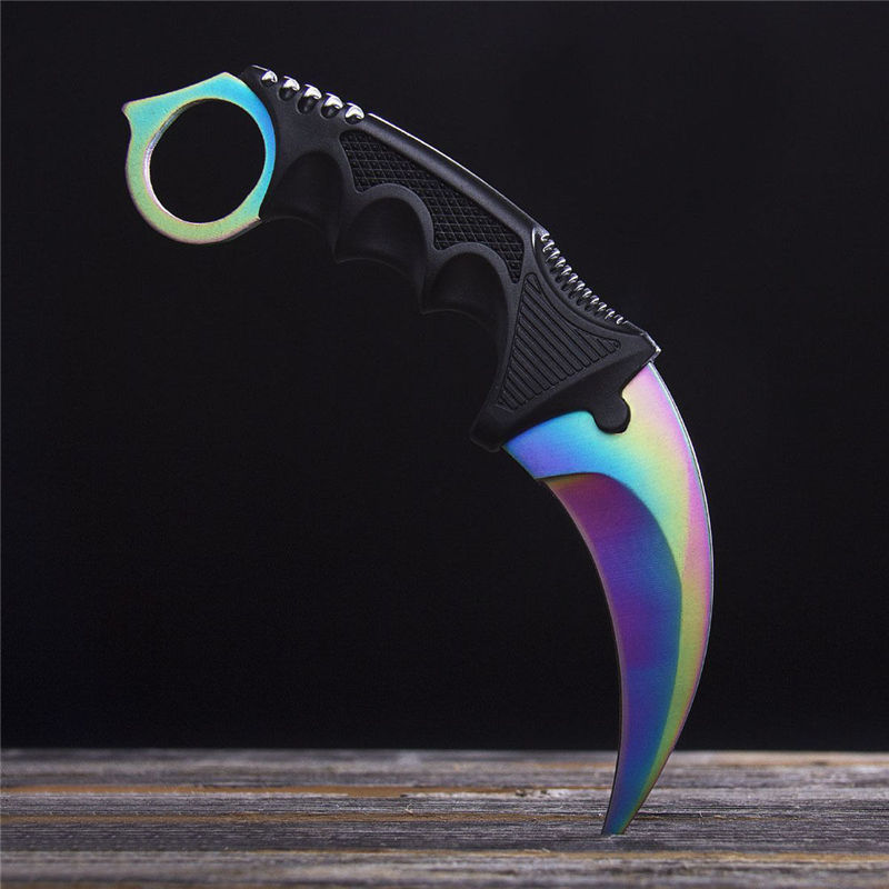 CSGO Karambit Counter Strike Tactical Claw Neck Knife - Titanium Rainbow Rainbow Knife-Fixed - Tophatter Daily Deals