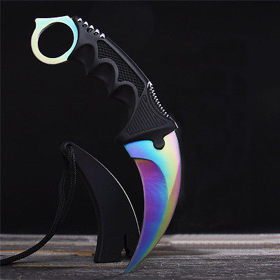 CSGO Karambit Counter Strike Tactical Claw Neck Knife - Titanium Rainbow Knife-Fixed - Tophatter Daily Deals