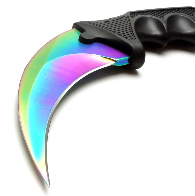 CSGO Karambit Counter Strike Tactical Claw Neck Knife - Titanium Rainbow Knife-Fixed - Tophatter Daily Deals
