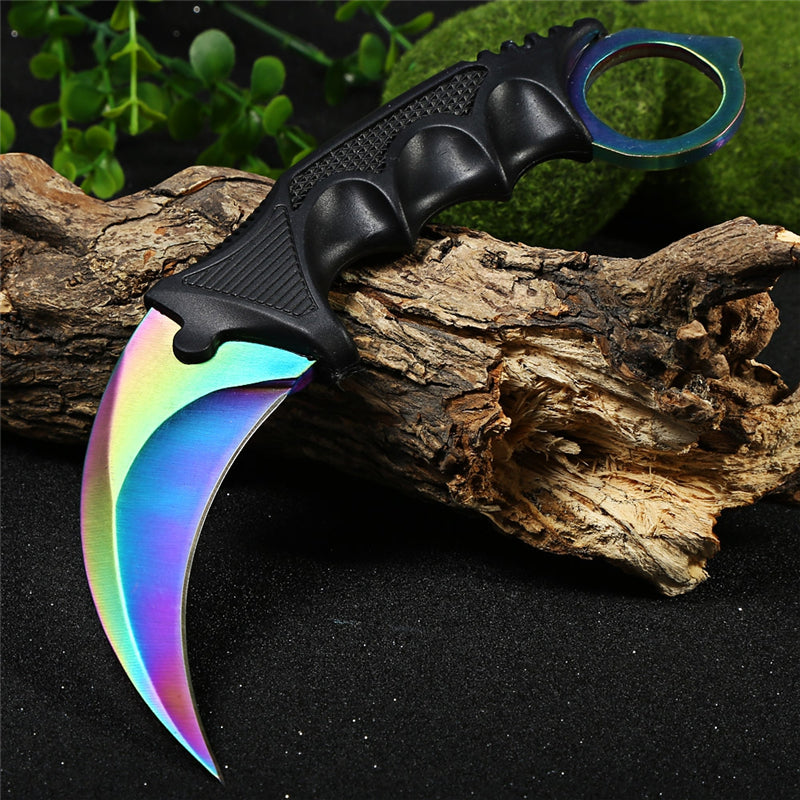CSGO Karambit Counter Strike Tactical Claw Neck Knife - Titanium Rainbow Knife-Fixed - Tophatter Daily Deals