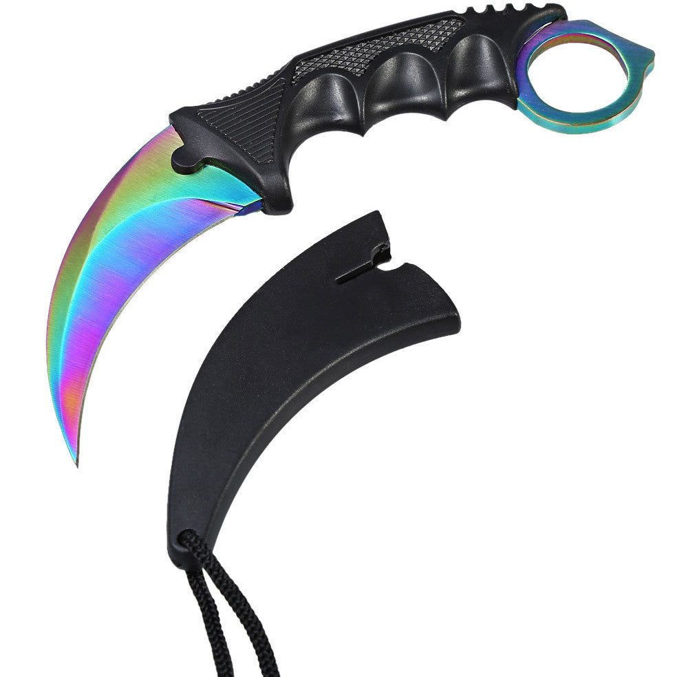 CSGO Karambit Counter Strike Tactical Claw Neck Knife - Titanium Rainbow Knife-Fixed - Tophatter Daily Deals