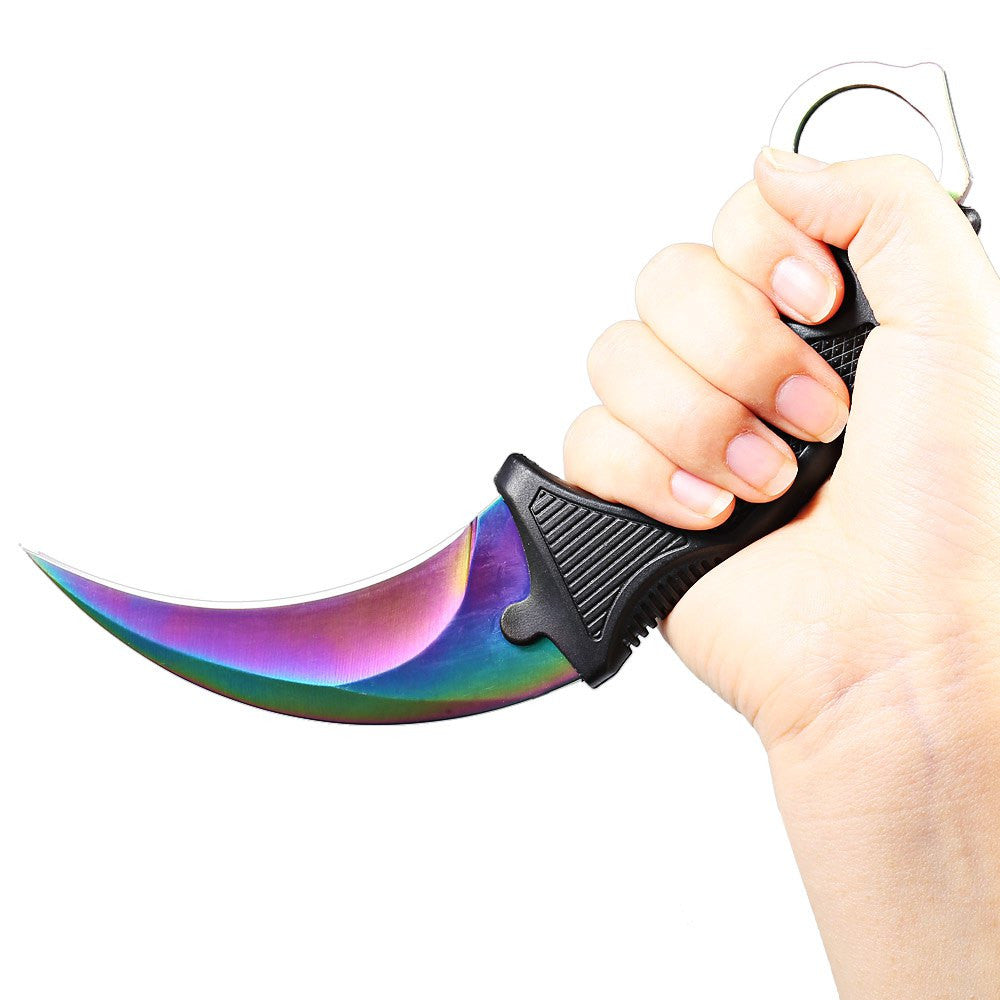 CSGO Karambit Counter Strike Tactical Claw Neck Knife - Titanium Rainbow Knife-Fixed - Tophatter Daily Deals