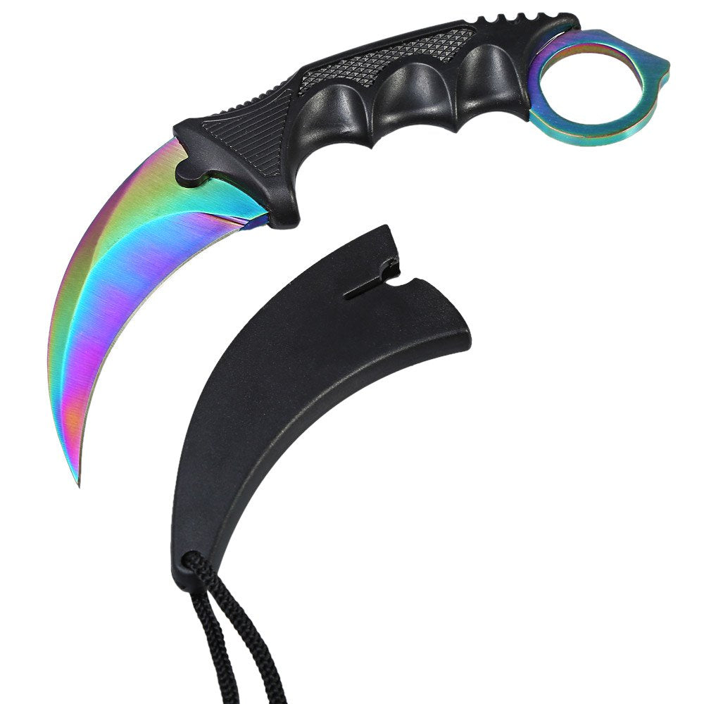 CSGO Karambit Counter Strike Tactical Claw Neck Knife - Titanium Rainbow Knife-Fixed - Tophatter Daily Deals