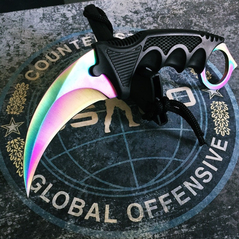 CSGO Karambit Counter Strike Tactical Claw Neck Knife - Titanium Rainbow Knife-Fixed - Tophatter Daily Deals