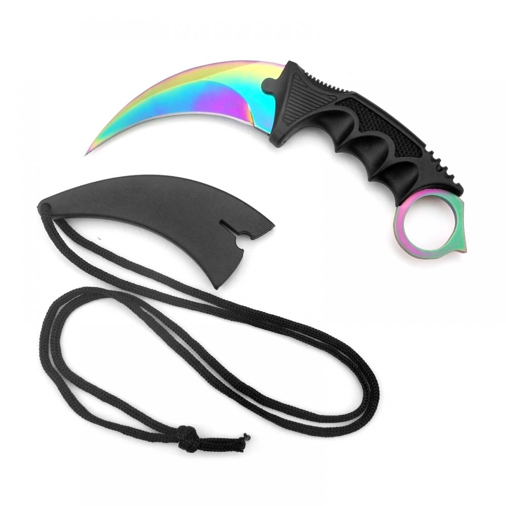 CSGO Karambit Counter Strike Tactical Claw Neck Knife - Titanium Rainbow Knife-Fixed - Tophatter Daily Deals