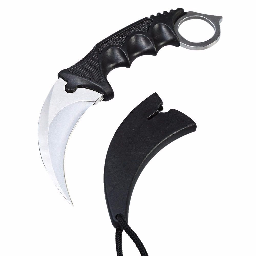 CSGO Karambit Counter Strike Tactical Claw Neck Knife w/ Sheath - Silver Knife-Fixed - Tophatter Daily Deals