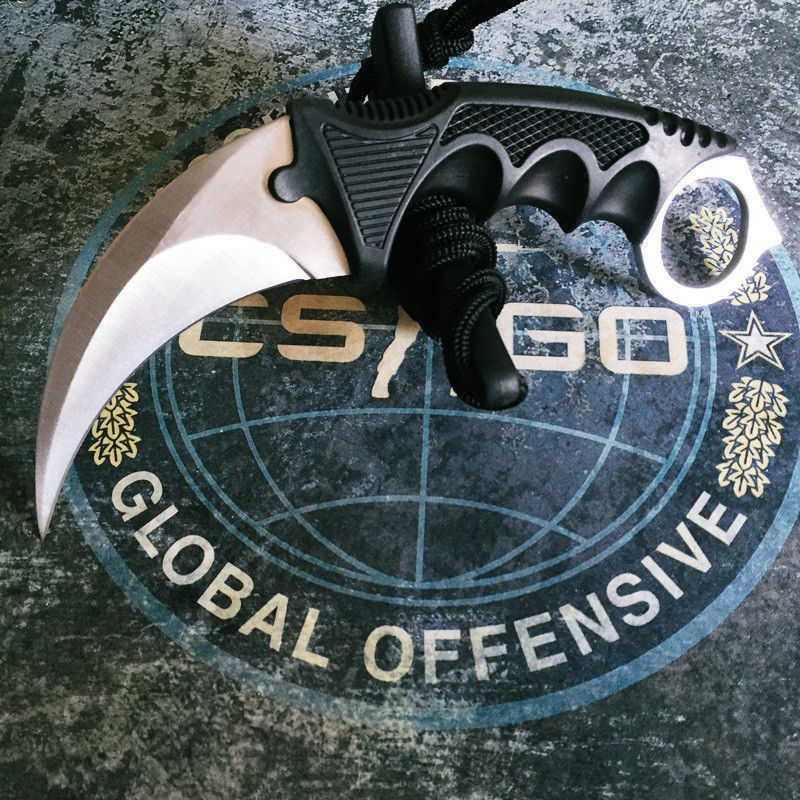 CSGO Karambit Counter Strike Tactical Claw Neck Knife w/ Sheath - Silver Silver Knife-Fixed - Tophatter Daily Deals