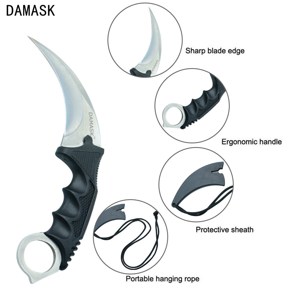 CSGO Karambit Counter Strike Tactical Claw Neck Knife w/ Sheath - Silver Knife-Fixed - Tophatter Daily Deals
