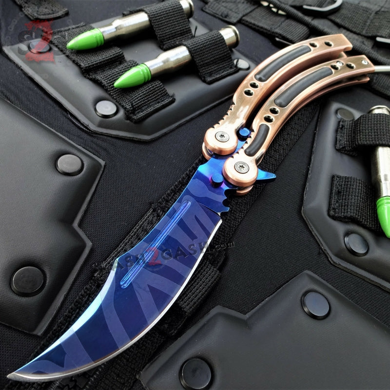 CSGO Blue Slaughter Butterfly Knife SHARP Balisong - Bronze Sharp Edge Knife-Balisong - Tophatter Daily Deals