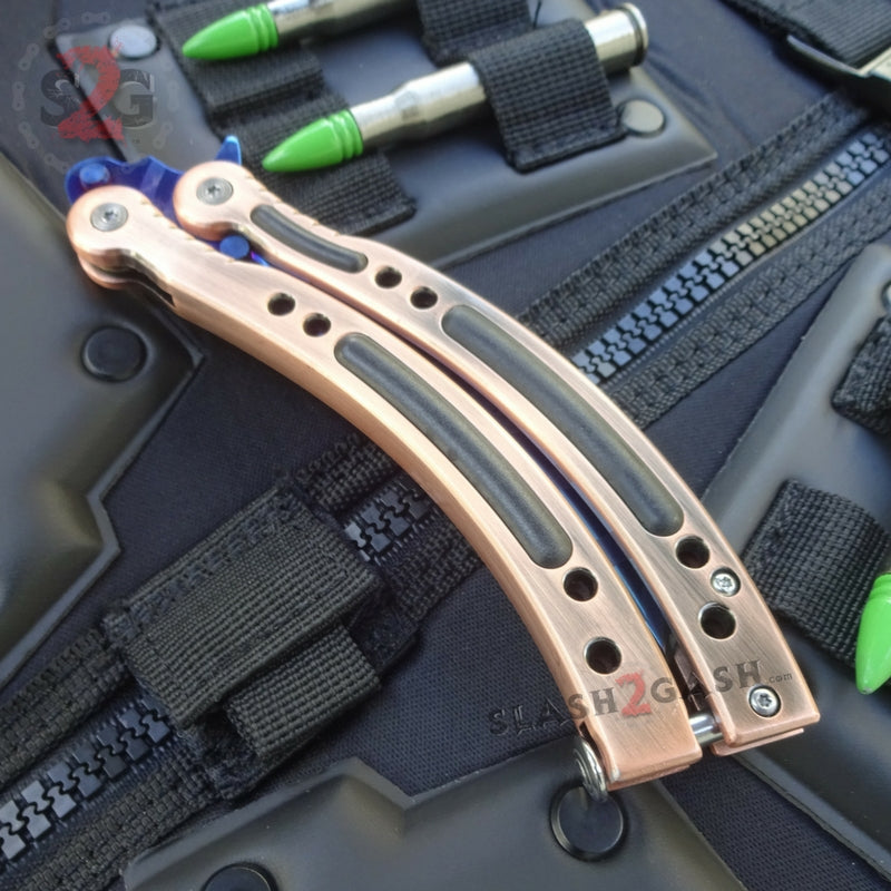 CSGO Blue Slaughter Butterfly Knife SHARP Balisong - Bronze Trainer - Ready to Sharpen Knife-Balisong - Tophatter Daily Deals