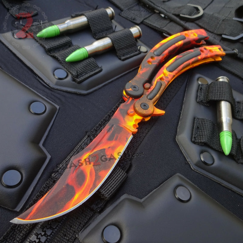CSGO Blaze Flames Butterfly Knife TRAINER Dull PRACTICE Balisong Knife-Balisong - Tophatter Daily Deals