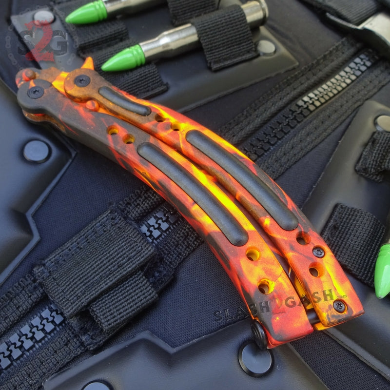 CSGO Blaze Flames Butterfly Knife TRAINER Dull PRACTICE Balisong Knife-Balisong - Tophatter Daily Deals