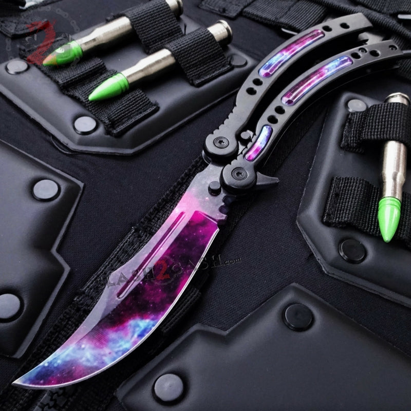 22 colors CSGO Butterfly Knife SHARP 440C Counter Strike Balisong Black Galaxy Knife-Balisong - Tophatter Daily Deals