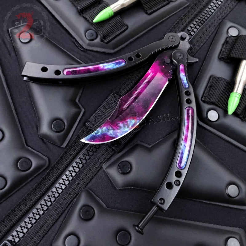 CSGO Galaxy Butterfly Knife SHARP 440C Counter Strike Tactical Balisong Knife-Balisong - Tophatter Daily Deals