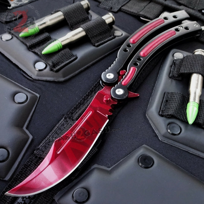 CSGO Slaughter Butterfly Knife TRAINER Dull Spring Latch PRACTICE Balisong Sharp Edge Knife-Balisong - Tophatter Daily Deals