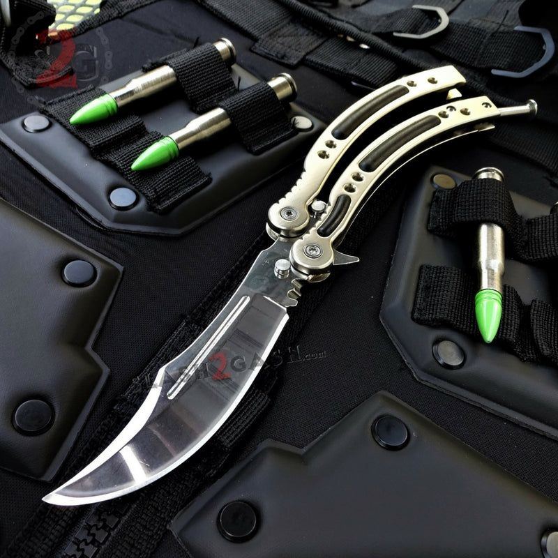 CSGO Silver Butterfly Knife SHARP Chrome Mirror Finish Balisong Knife-Balisong - Tophatter Daily Deals