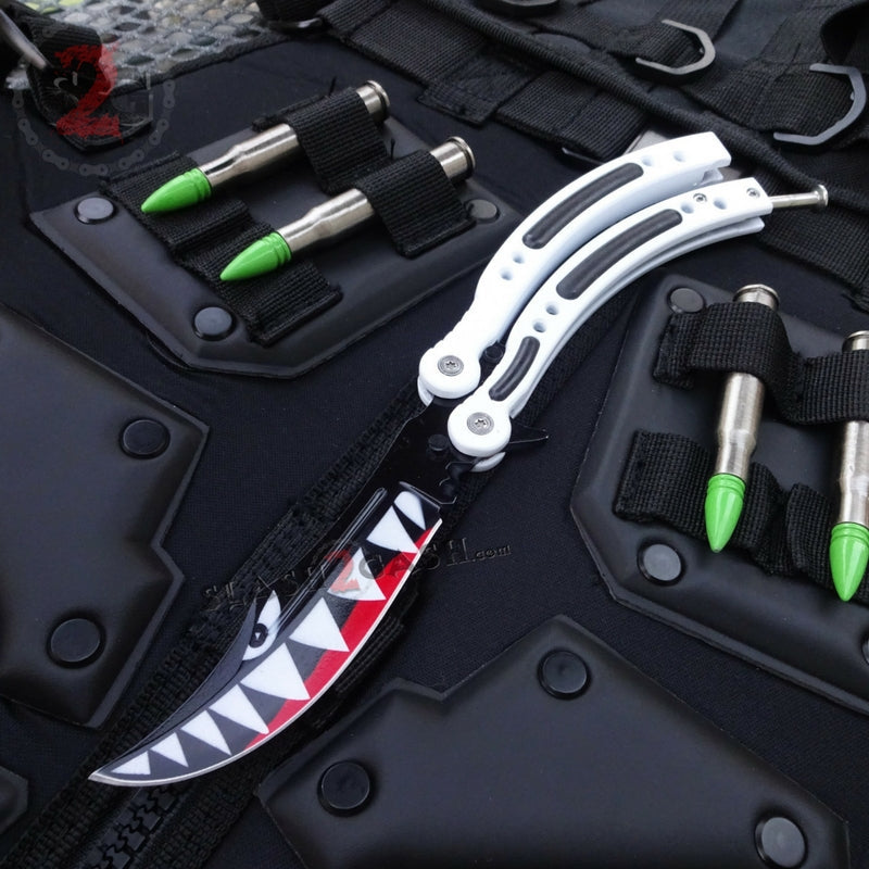 CSGO Spit Fire Shark Bomber Butterfly Knife SHARP Balisong - Black Knife-Balisong - Tophatter Daily Deals