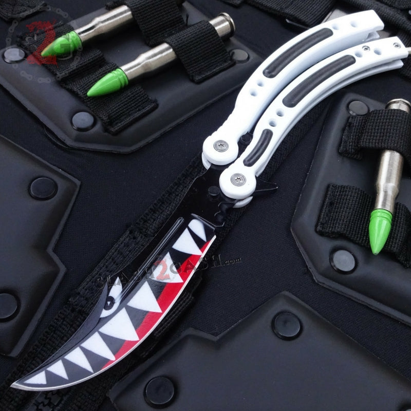 CSGO Spit Fire Shark Bomber Butterfly Knife SHARP Balisong - Black Knife-Balisong - Tophatter Daily Deals