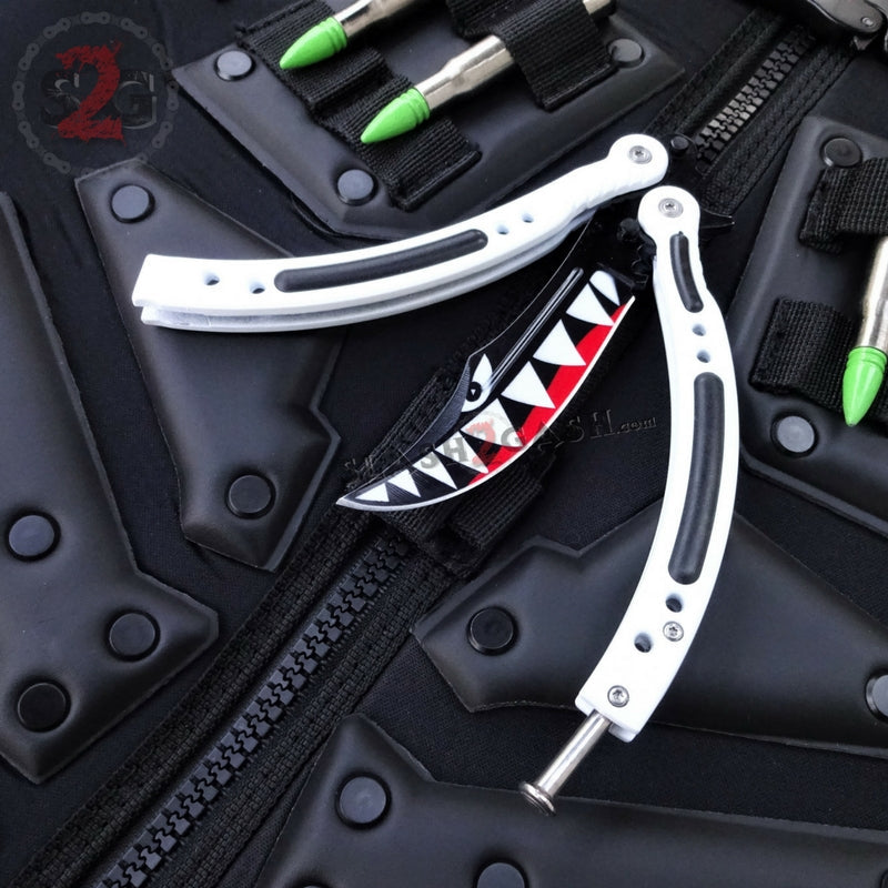 CSGO Spit Fire Butterfly Knife SHARP 440C Counter Strike Shark Balisong Sharp Edge - White Knife-Balisong - Tophatter Daily Deals