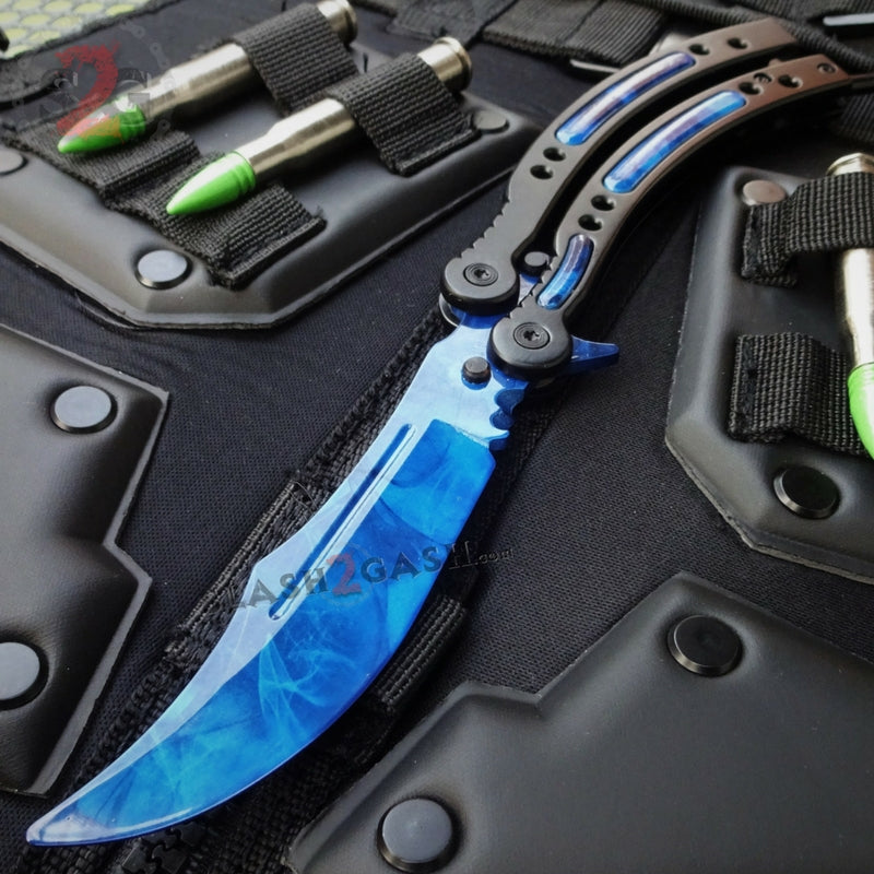 CSGO Doppler Sapphire Butterfly Knife TRAINER Dull PRACTICE Balisong Trainer Dull - Ready to Sharpen Knife-Balisong - Tophatter Daily Deals