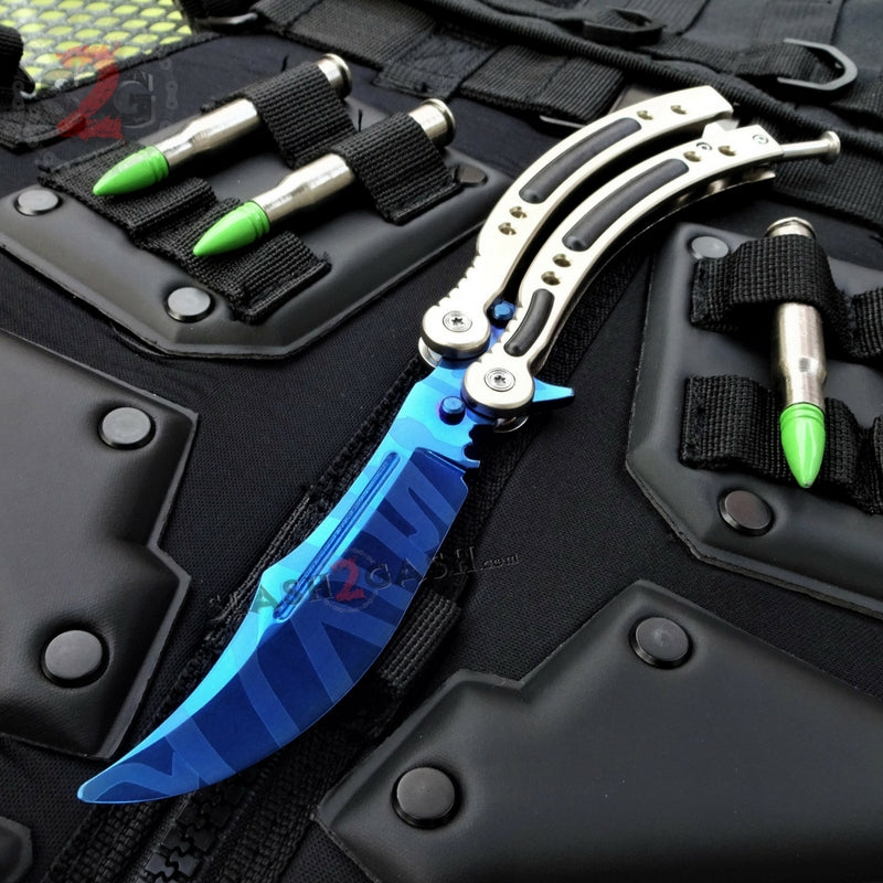 CSGO Blue Slaughter Butterfly Knife TRAINER Dull PRACTICE Balisong SL Knife-Balisong - Tophatter Daily Deals