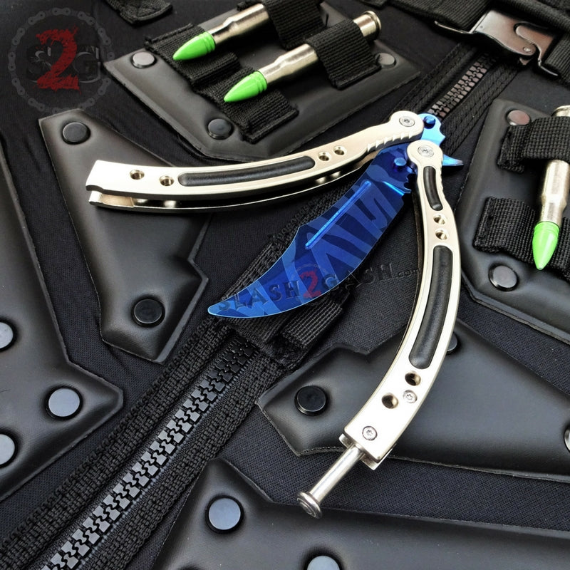 CSGO Blue Slaughter Butterfly Knife TRAINER Dull PRACTICE Balisong SL ...