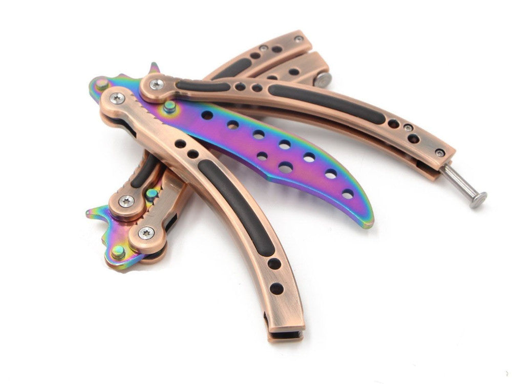 CSGO Rainbow Butterfly Knife TRAINER Bronze Dull PRACTICE Balisong Holes Dull w Holes - Can NOT Sharpen Knife-Balisong - Tophatter Daily Deals