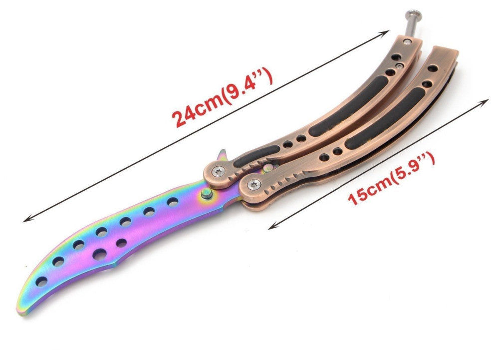 CSGO Rainbow Butterfly Knife TRAINER Bronze Dull PRACTICE Balisong Holes Knife-Balisong - Tophatter Daily Deals