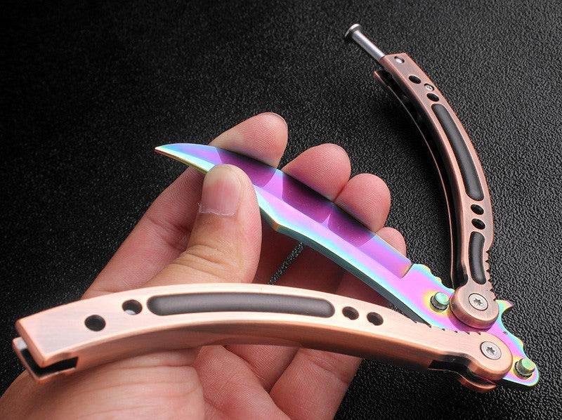 CSGO Rainbow Butterfly Knife TRAINER Bronze Dull PRACTICE Balisong Holes Knife-Balisong - Tophatter Daily Deals