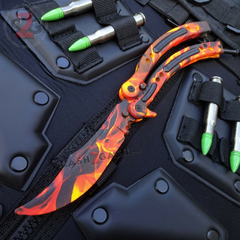 22 colors CSGO Butterfly Knife TRAINER Dull Spring Latch PRACTICE Balisong Blaze Flames (randomized) Knife-Balisong - Tophatter Daily Deals