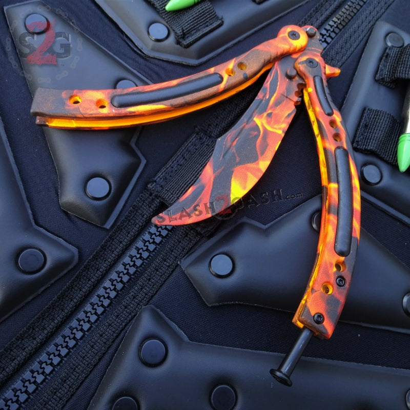 CSGO Blaze Flames Butterfly Knife SHARP 440C Counter Strike Knife-Balisong - Tophatter Daily Deals