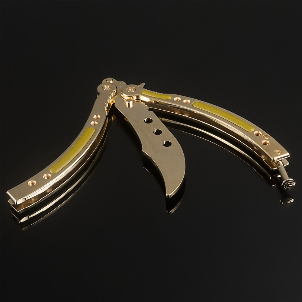 22 colors CSGO Butterfly Knife TRAINER Dull Spring Latch PRACTICE Balisong Golden w holes Knife-Balisong - Tophatter Daily Deals