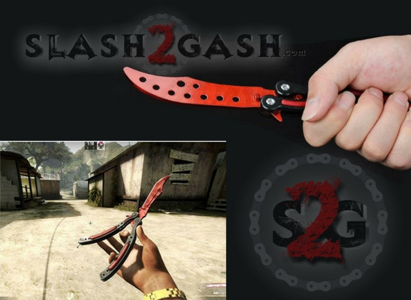 CSGO Red Slaughter Butterfly Knife TRAINER Dull PRACTICE Balisong Knife-Balisong - Tophatter Daily Deals