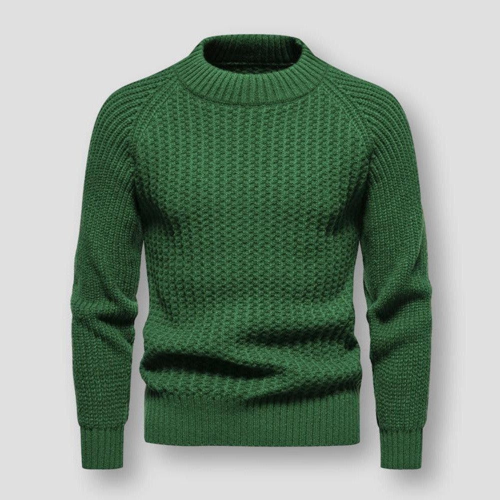 Warm Men's Waffle Knit Sweater - Crewneck, Wool, Winter Green - Tophatter Daily Deals