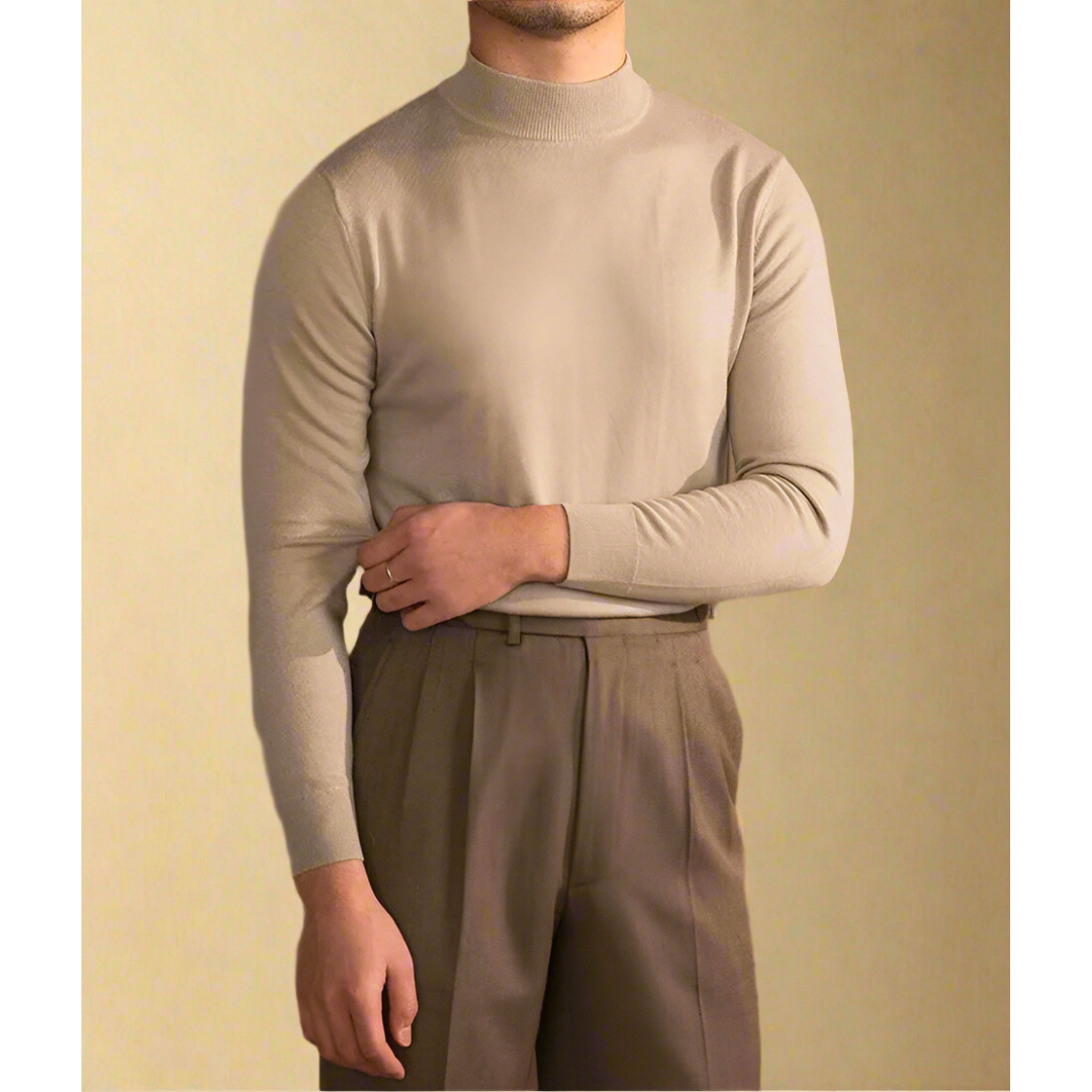 Soft Classic Men's Turtleneck Sweater - Fitted, Wool, Work Beige - Tophatter Daily Deals