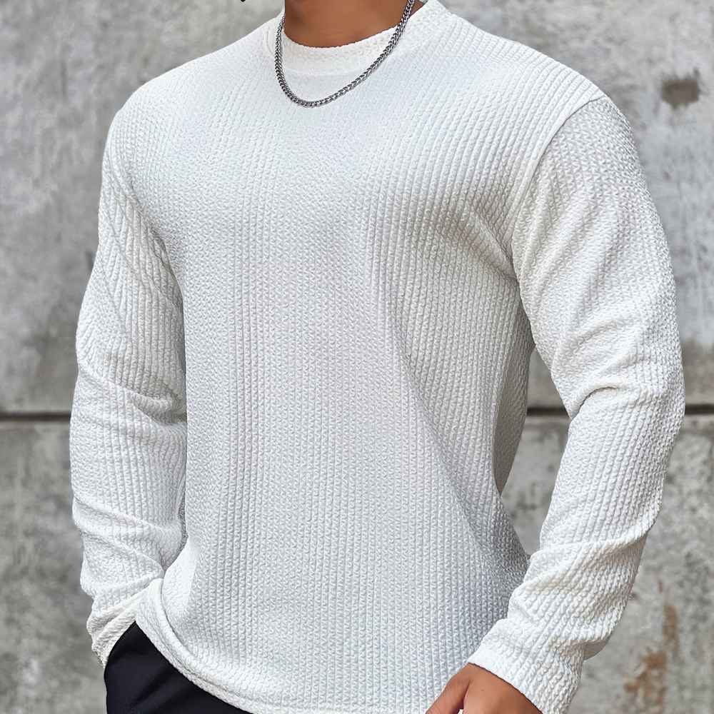 Moisture-Wicking Men Fitness Pullover - Body-Hugging Rib White - Tophatter Daily Deals