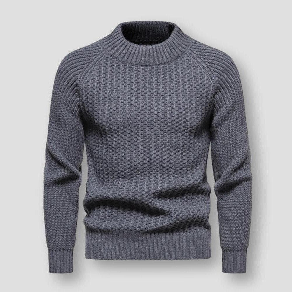 Warm Men's Waffle Knit Sweater - Crewneck, Wool, Winter dark gray - Tophatter Daily Deals