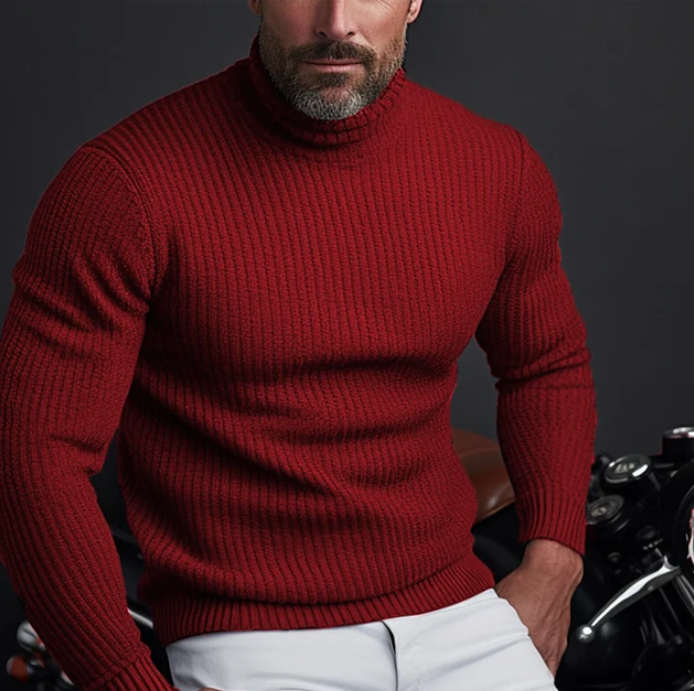 Fitted Timeless Men’s Turtleneck Sweater - Ribbed Wool Red - Tophatter Daily Deals
