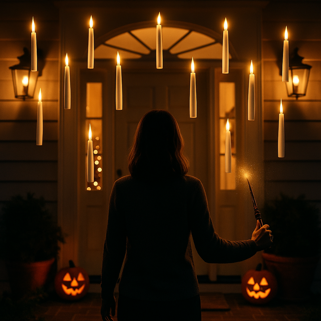Tophatter's Inc. Floating Halloween Candles – Spooky Flameless LED Lights with Wand Remote - Tophatter Daily Deals