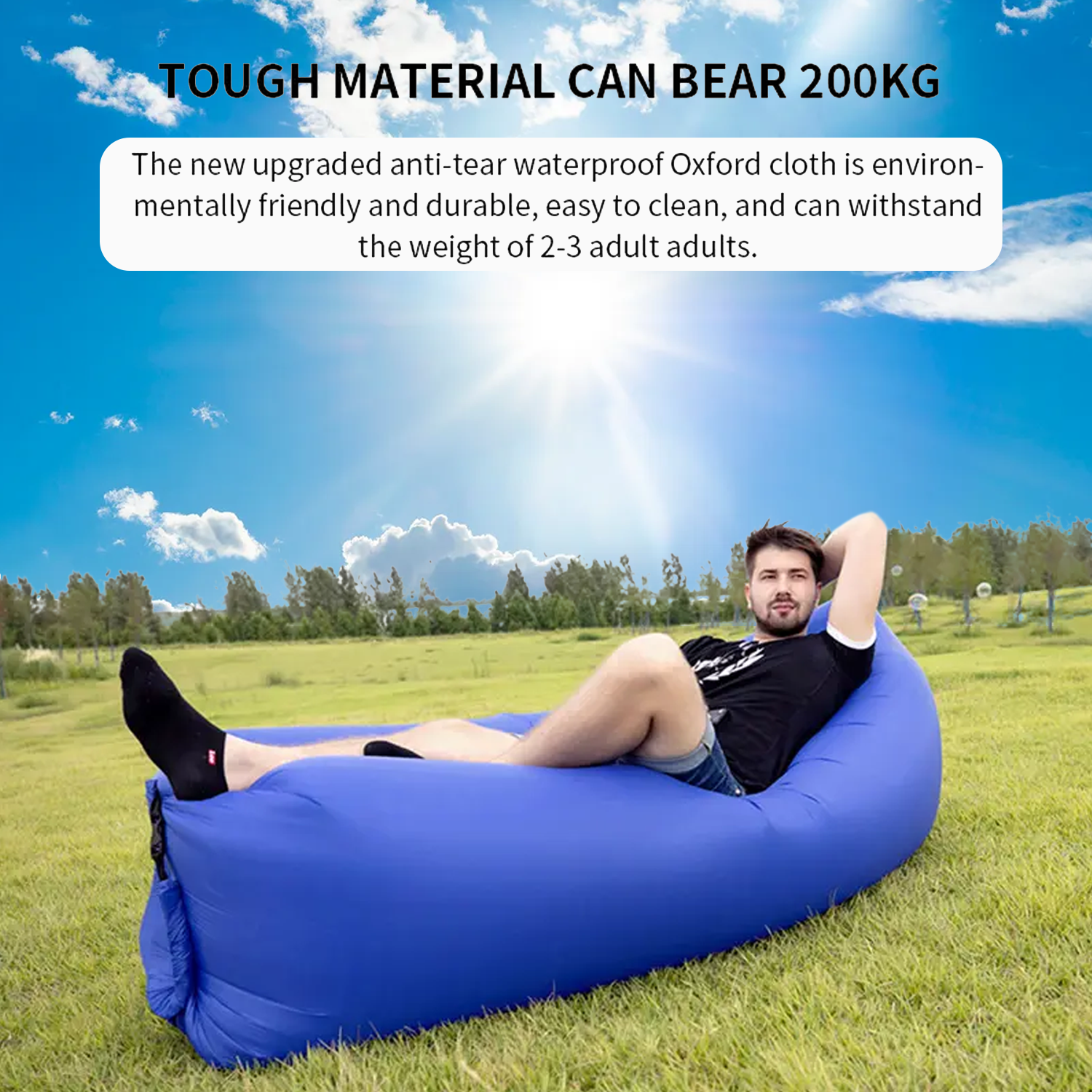Inflatable Beach Lounger - Portable Sofa Air Bed Lounger Sofa Sack Beach Bag Camping Outdoor Recreation - Tophatter Daily Deals