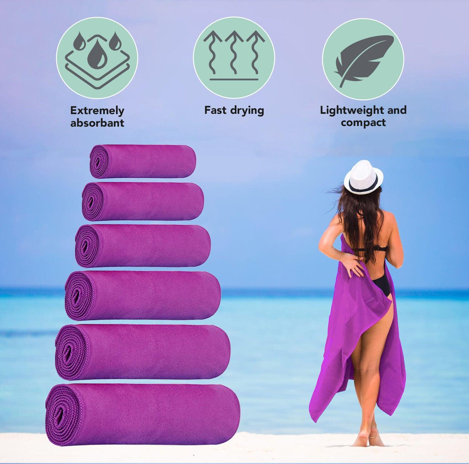 Eono Microfiber Towel - Perfect Fast Drying Towel for Sports Travel Swimming Beach & Camping Purple Exercise & Fitness - Tophatter Daily Deals