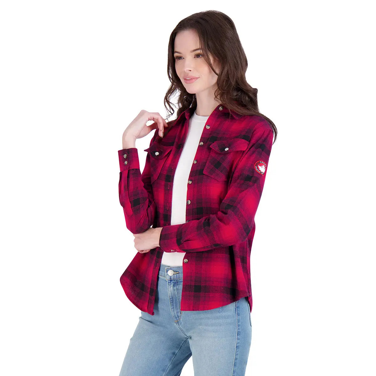 Canada Weather Gear Women's Vintage Plaid Double Pocket Shirt Long Sleeves - Tophatter Daily Deals