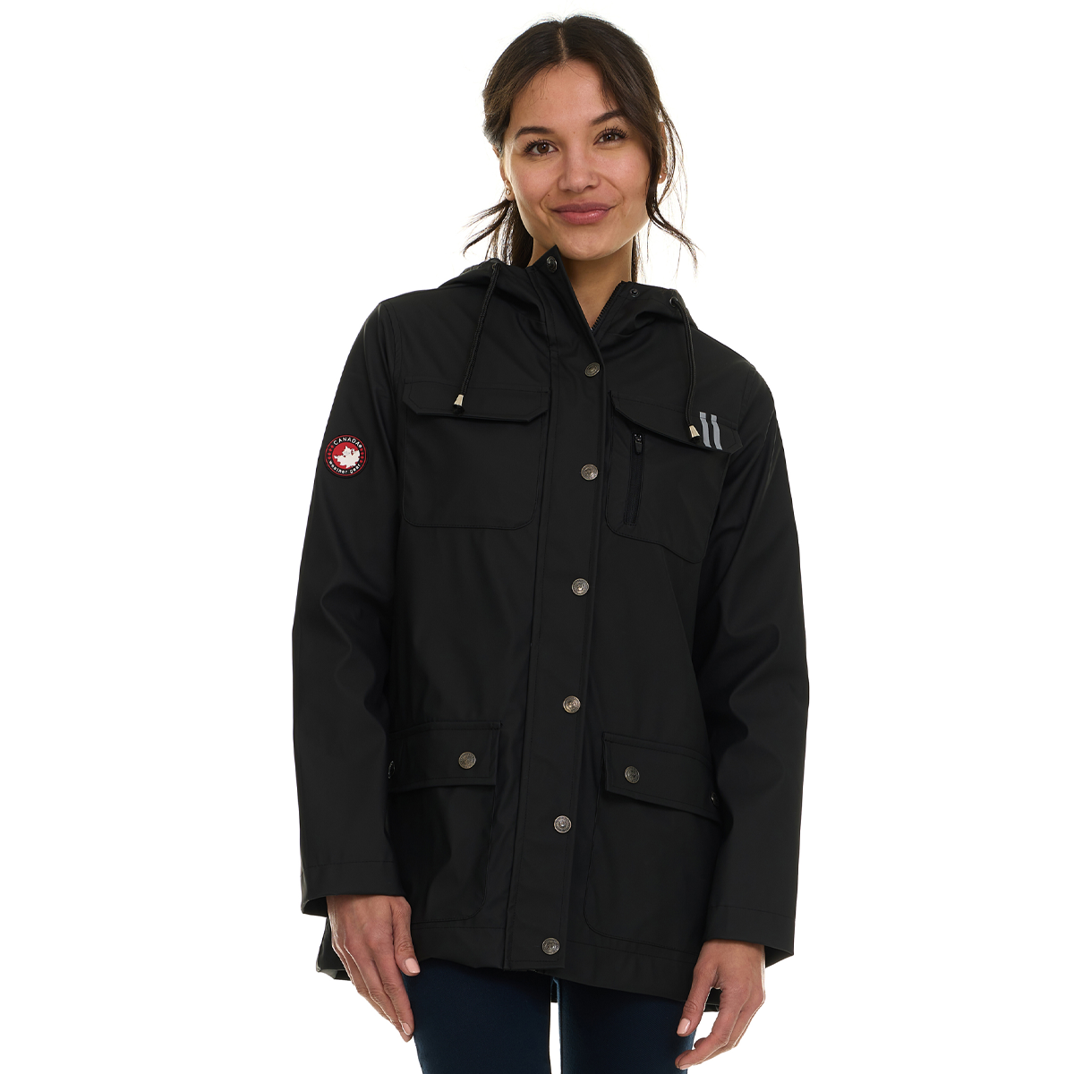 Canada Weather Gear Women's Waterproof Hooded Rain Coat Black Wind & Rain Jackets - Tophatter Daily Deals